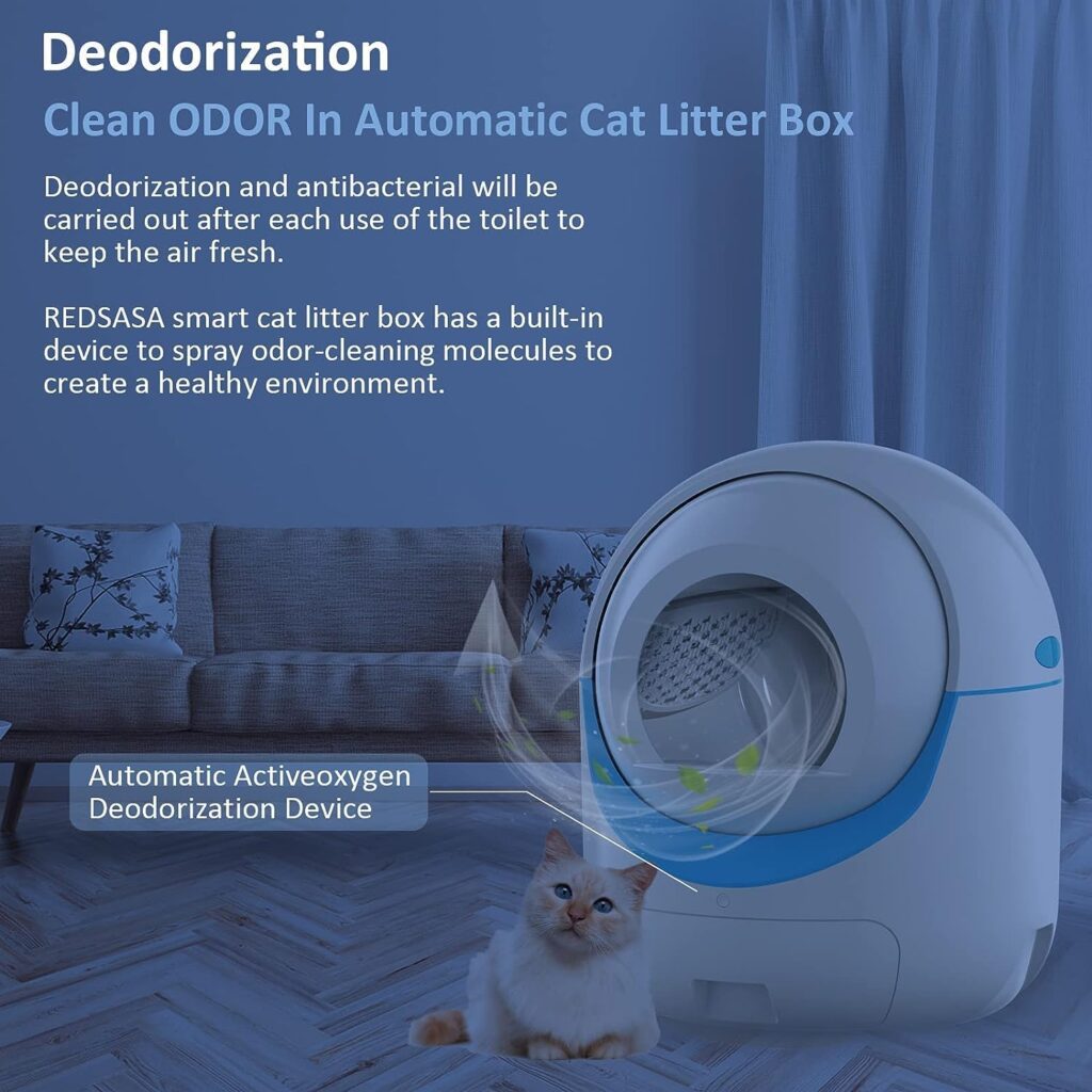 REDSASA Self-Cleaning Cat Litter Box, Automatic Cat Litter Box for Multi Cats, Smart Safety Protection Cat Litter Box, Large Capacity Litter Cat Box with Trash Bag Roll, Odor Isolation/APP Control