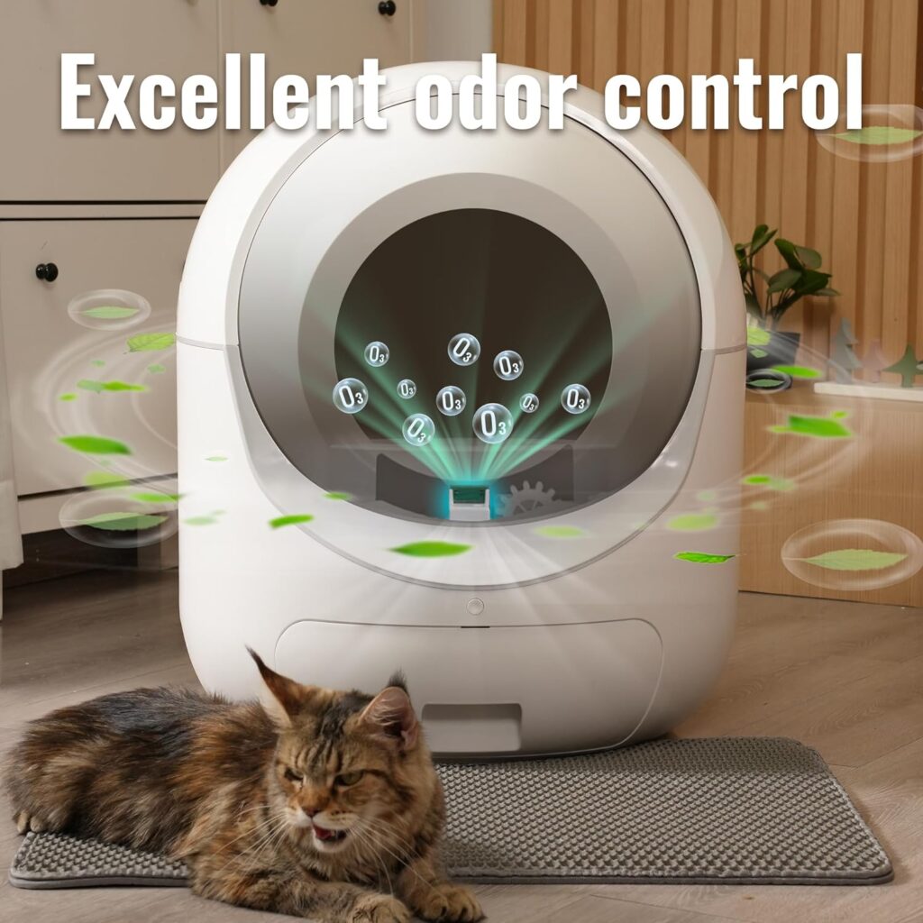 Self Cleaning Cat Litter Box - Anti-Pinch/Odor-Removal Design Automatic Cat Litter Box, Extra Large for Multiple Cats, All Litter Can Use, Easy Clean, with Garbage Bags/Mats, Smart App Control