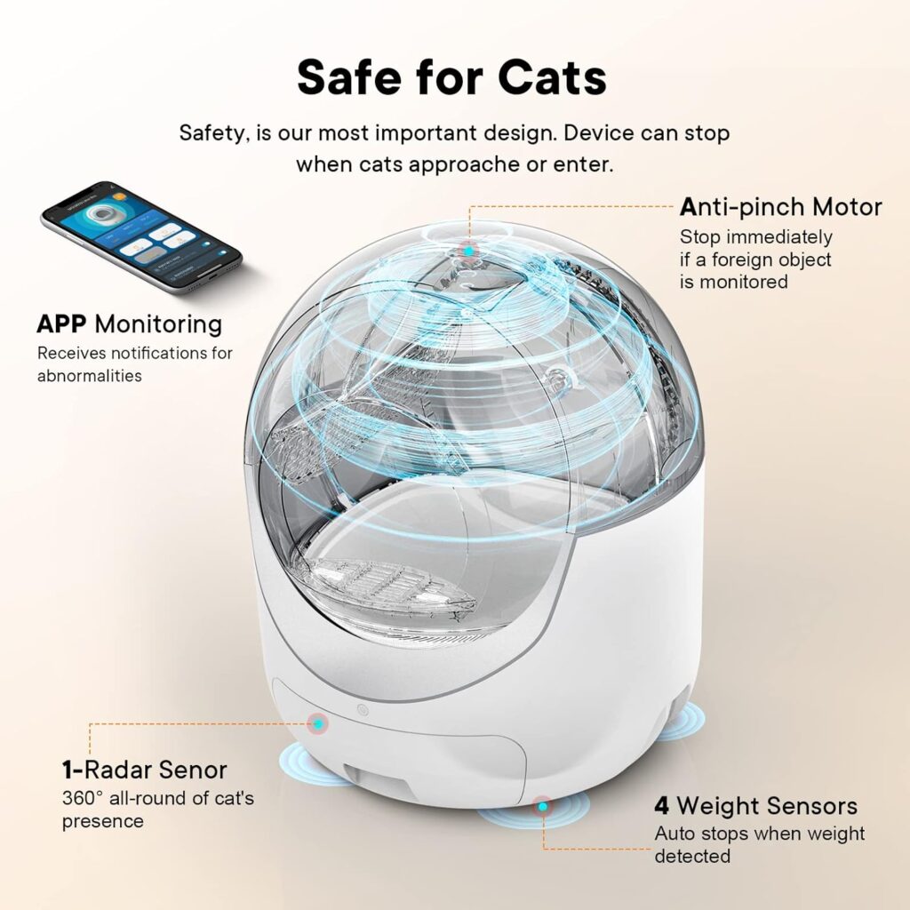 Self Cleaning Cat Litter Box - Anti-Pinch/Odor-Removal Design Automatic Cat Litter Box, Extra Large for Multiple Cats, All Litter Can Use, Easy Clean, with Garbage Bags/Mats, Smart App Control