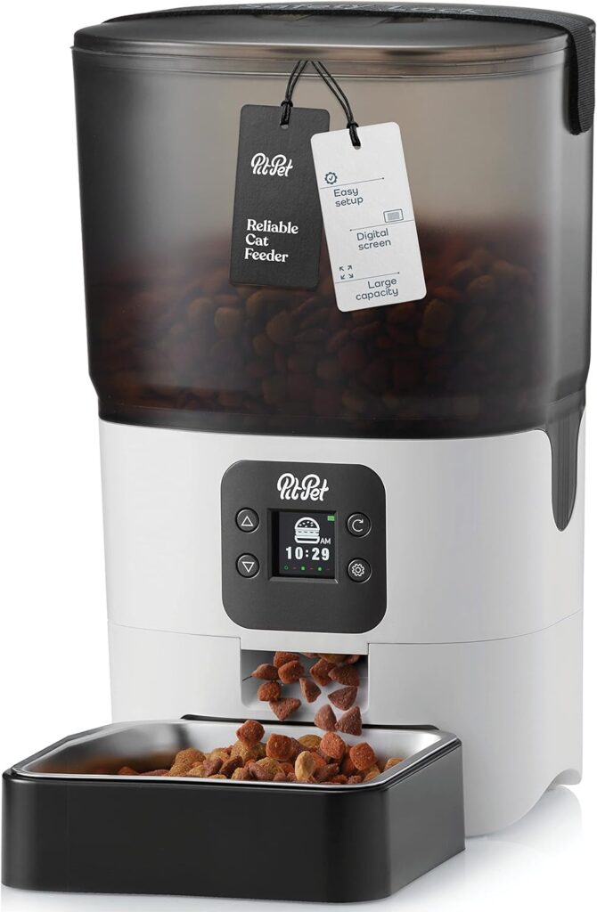 Smart Automatic Cat Feeder - 6-L Reliable Automatic Cat Food Dispenser with Display LCD Screen for Easy Set Up -Portion Control Automatic Dog Feeder - Desiccant Bag Keeps Dry Food Fresh-Voice Recorder