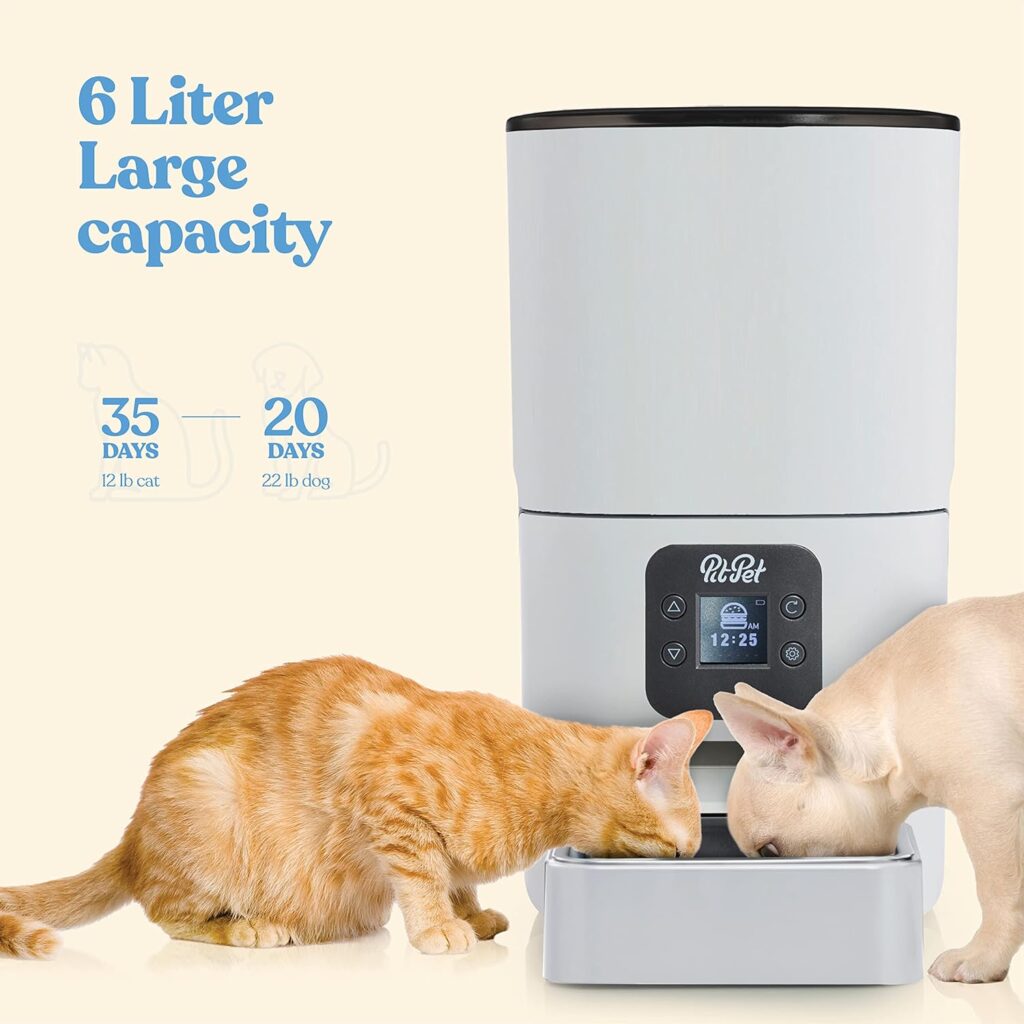 Smart Automatic Cat Feeder - 6-L Reliable Automatic Cat Food Dispenser with Display LCD Screen for Easy Set Up -Portion Control Automatic Dog Feeder - Desiccant Bag Keeps Dry Food Fresh-Voice Recorder