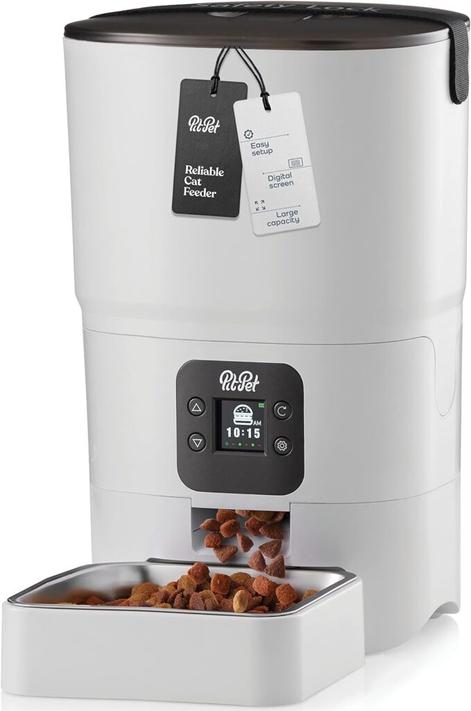 Smart Automatic Cat Feeder - 6-L Reliable Automatic Cat Food Dispenser with Display LCD Screen for Easy Set Up -Portion Control Automatic Dog Feeder - Desiccant Bag Keeps Dry Food Fresh-Voice Recorder