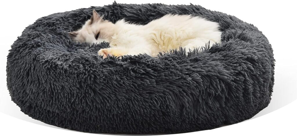 Aalklia Cat Bed Calming Soft Indoor,Washable,Anti-Slip Bottom,Cozy Plush Anti-Anxiety Fluffy Cuddler,20,White