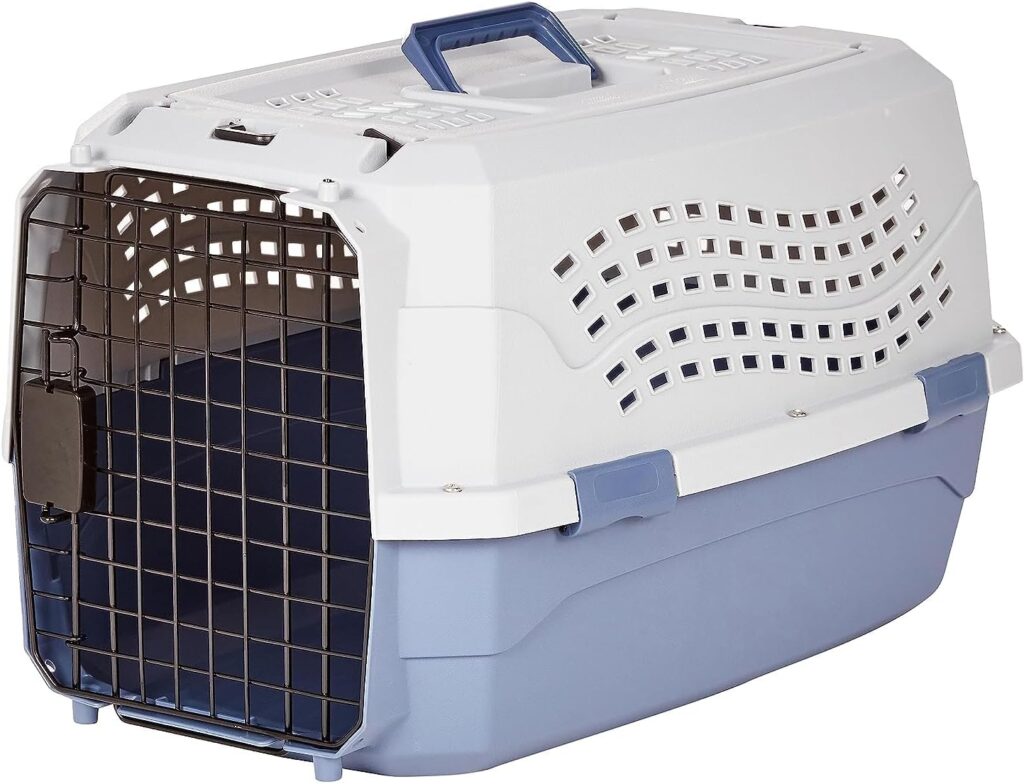 Amazon Basics - 2-Door Top-Load Hard-Sided Dogs, Cats Pet Travel Carrier, 23-Inch, Gray  Blue