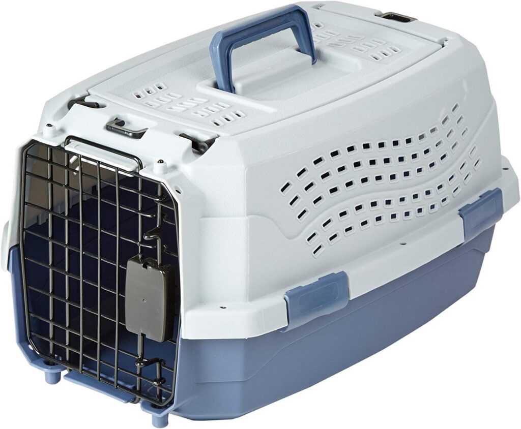 Amazon Basics - 2-Door Top-Load Hard-Sided Dogs, Cats Pet Travel Carrier, 23-Inch, Gray  Blue