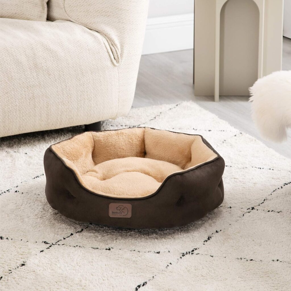 Bedsure Dog Beds for Small Dogs - Round Cat Beds for Indoor Cats, Washable Pet Bed for Puppy and Kitten with Slip-Resistant Bottom, 20 Inches, Taupe