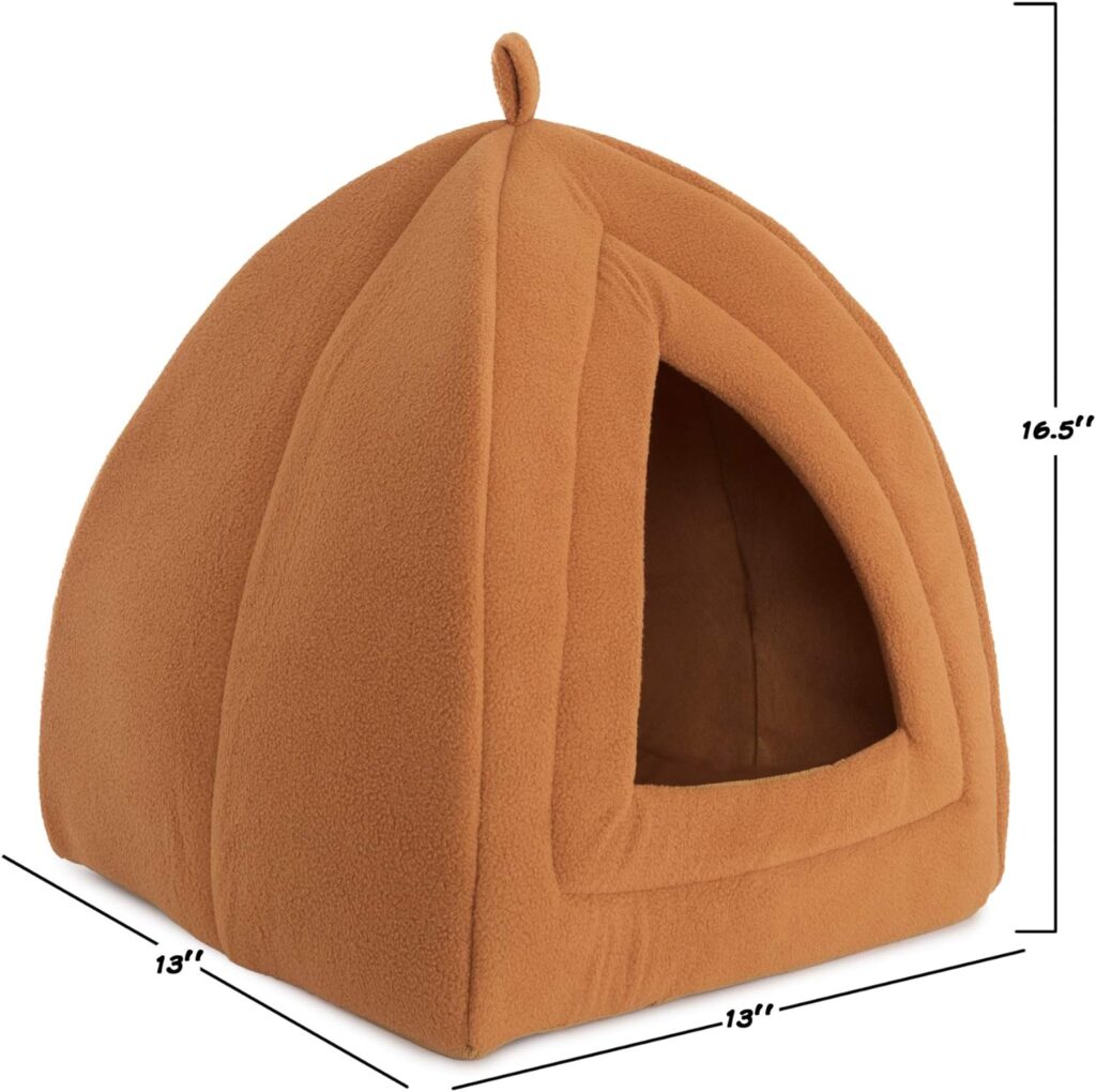 Pyramid - Cat Houses for Indoor Cats with Removable Foam Cat Bed for Kittens or Small Dogs by PETMAKER (Brown) 12 Inch