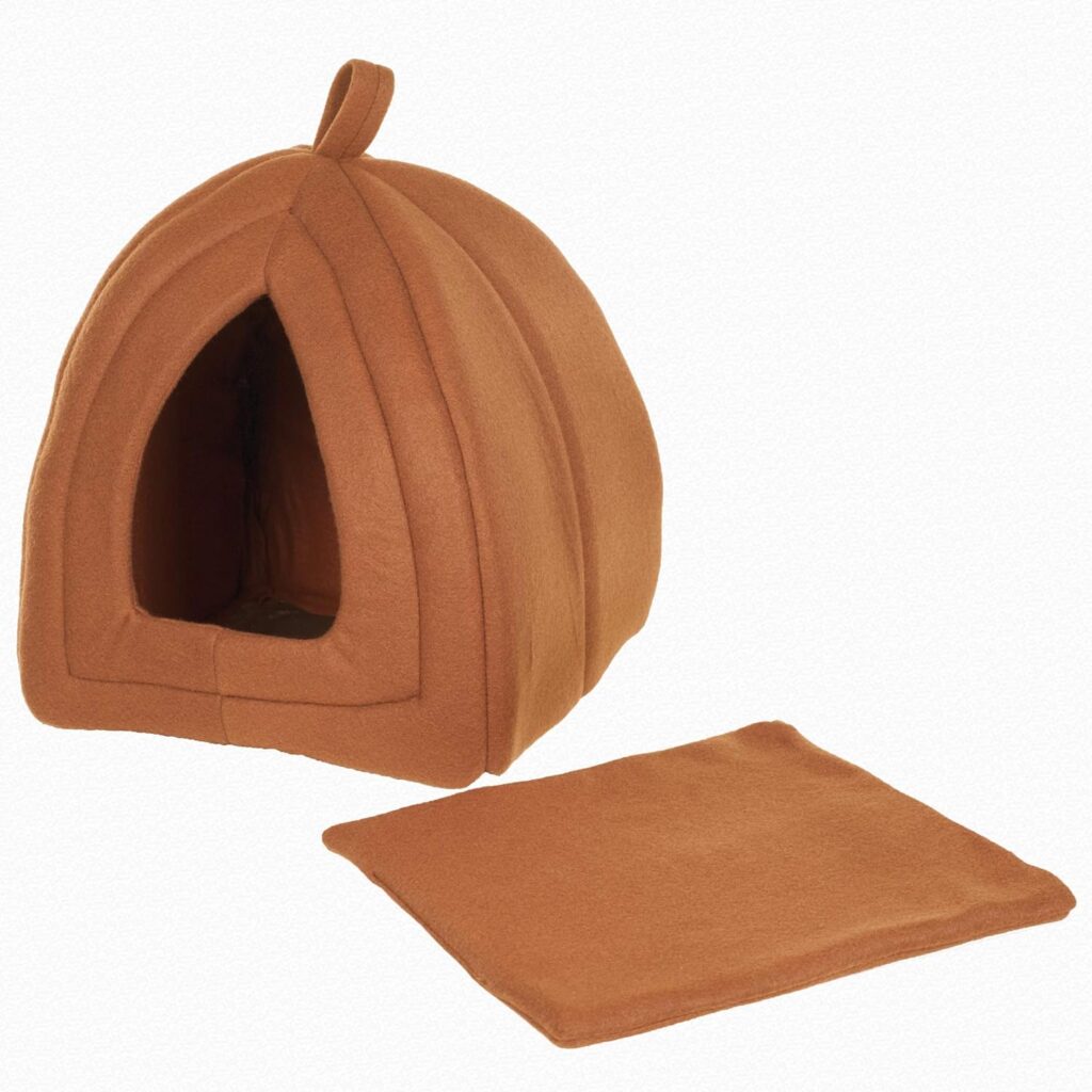 Pyramid - Cat Houses for Indoor Cats with Removable Foam Cat Bed for Kittens or Small Dogs by PETMAKER (Brown) 12 Inch