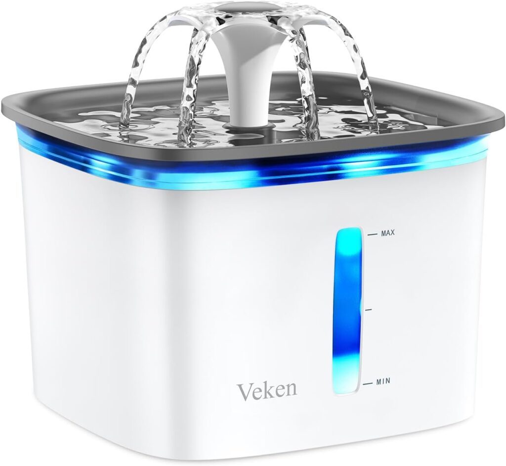 Veken 95oz/2.8L Pet Fountain, Automatic Cat Water Fountain Dog Water Dispenser with Smart Pump for Cats, Dogs, Multiple Pets (Grey, Plastic)