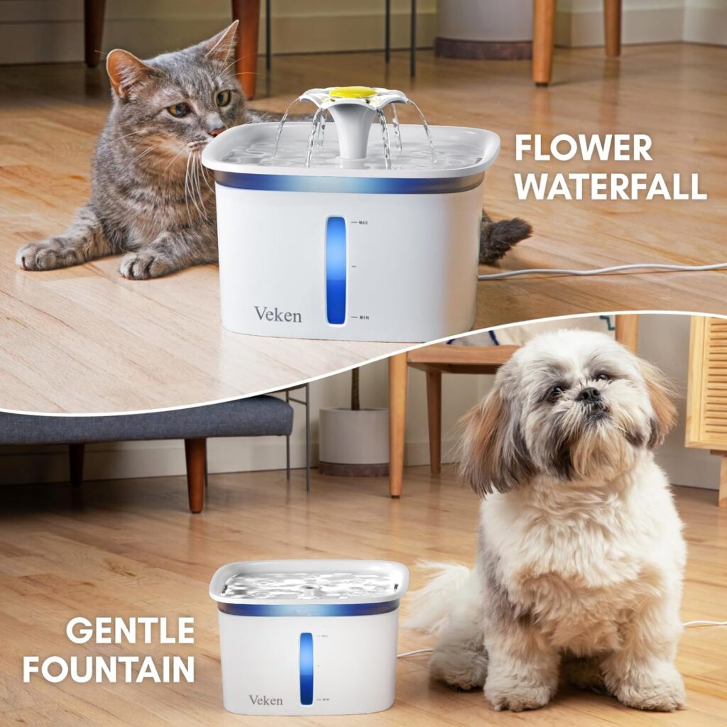 Veken 95oz/2.8L Pet Fountain, Automatic Cat Water Fountain Dog Water Dispenser with Smart Pump for Cats, Dogs, Multiple Pets (Grey, Plastic)