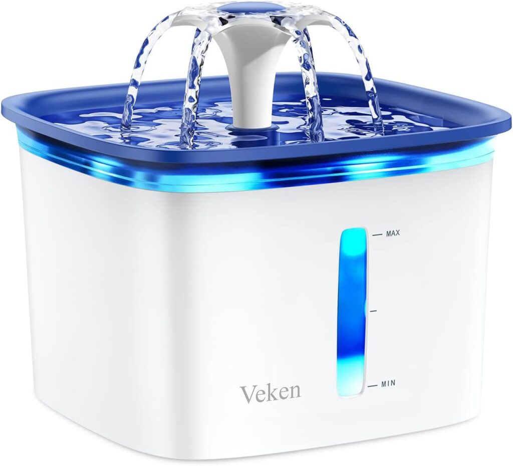 Veken 95oz/2.8L Pet Fountain, Automatic Cat Water Fountain Dog Water Dispenser with Smart Pump for Cats, Dogs, Multiple Pets (Grey, Plastic)